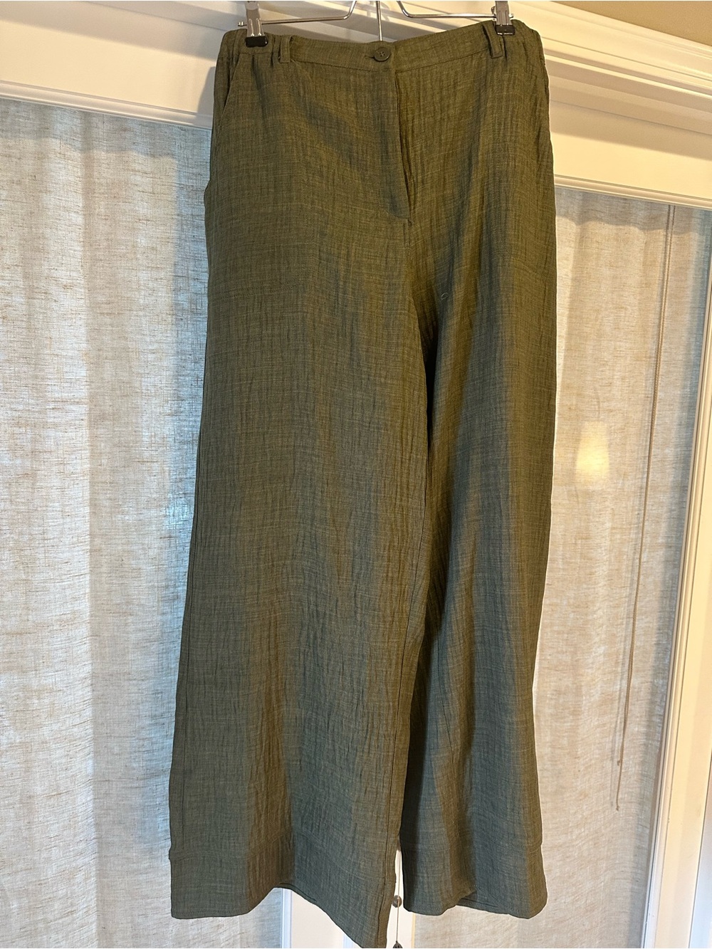 Max Studio London Olive Green Crinkle cotton pants size xl